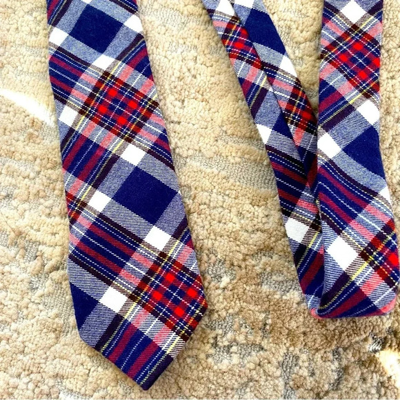 Pierre Cardin Slim Red Blue White Tartan Plaid 100% Cotton Neck Tie - Picture 1 of 4
